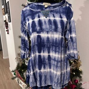ONE WORLD Blue Tie-Dye Women's Top